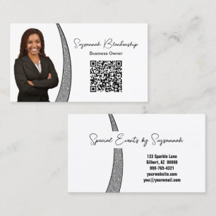 Professionell Silver Silver Falskt Glitter Foto QR Visitkort