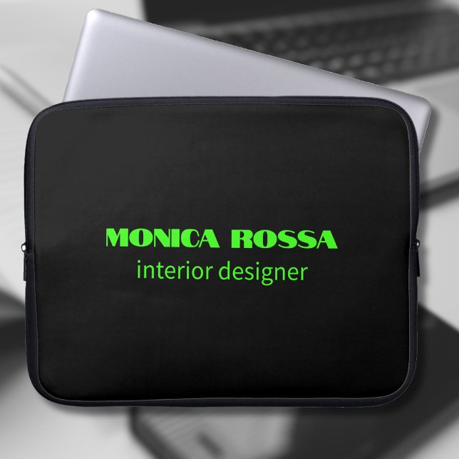 Professionell Simple Modern Neon Grönt Black Laptop Fodral (Skapare uppladdad)