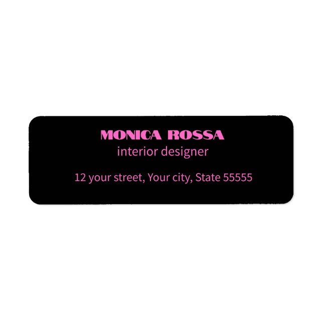 Professionell Simple Modern Neon Rosa Black Returadress Etikett (Framsidan)