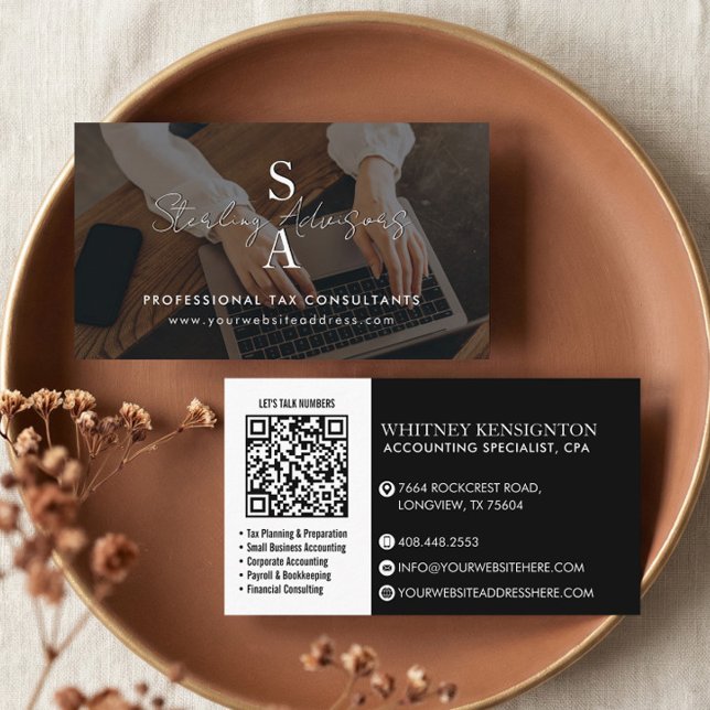 Professionell skatterådgivare Monogram Accountant  Visitkort (Professional Tax Consultant Monogram Accountant QR Business Card)