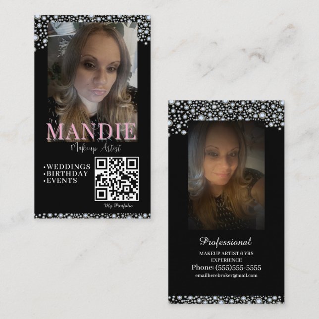 Professionell smink hår frans foto kort QR-kod (Fram/baksida)