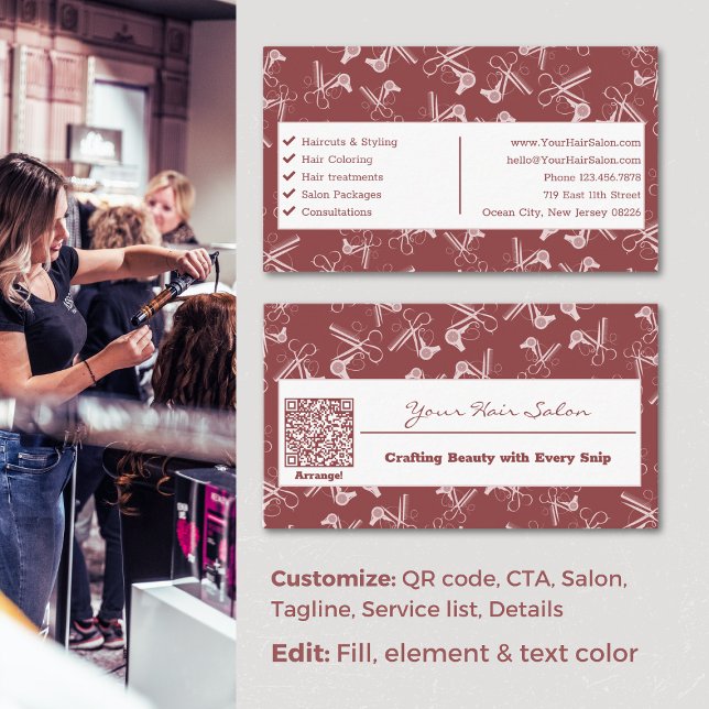 Professionell Smoky Topaz & Rosa Hair Salon Visitkort (Professional Smoky Topaz & Pink Hair Salon Business Card)