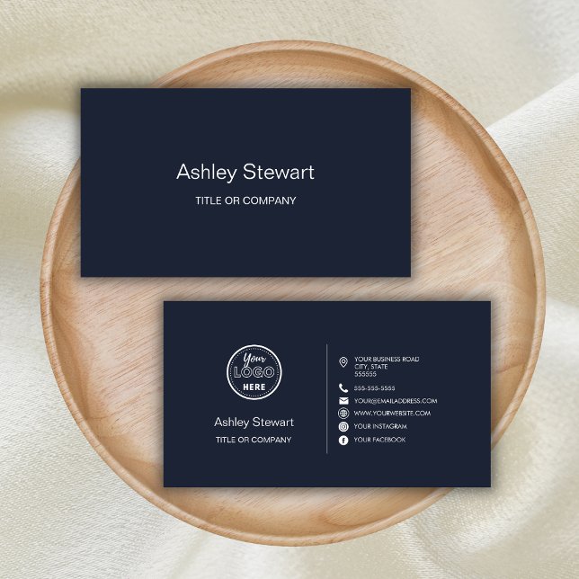 Professionell Social-Logotyp Modern Navy Blue Visitkort (Skapare uppladdad)