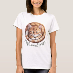 Professionell Sövare Söt Sovande Orange Katt Rol T Shirt