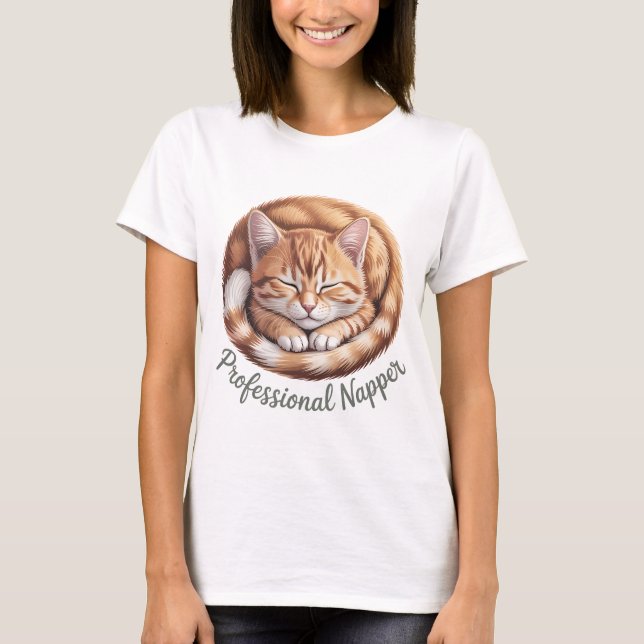 Professionell Sövare Söt Sovande Orange Katt | Rol T Shirt (Framsida)
