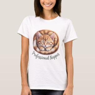 Professionell Sövare Söt Sovande Orange Katt Rol T Shirt