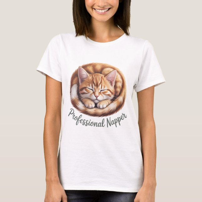 Professionell Sövare Söt Sovande Orange Katt | Rol T Shirt (Framsida)