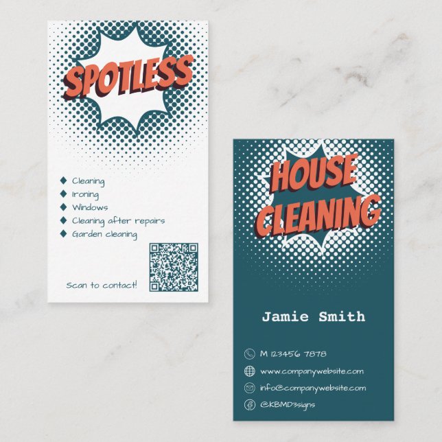 Professionell Spotless Blue & White Cleaner Visitkort (Fram/baksida)