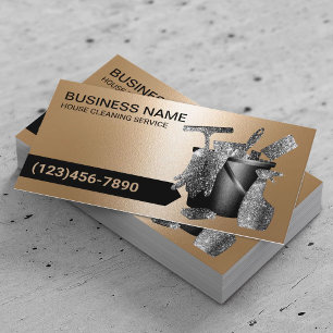 Professionell Städning Service Modern Black & Guld Visitkort