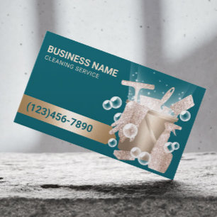 Professionell städtjänst Teal & Guld Bubblor Visitkort