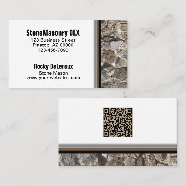 Professionell Stonemason Rustic Sten Gräns QR-kod Visitkort (Fram/baksida)