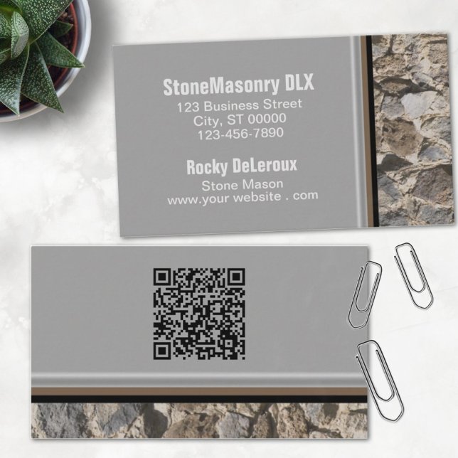 Professionell Stonemason Rustic Sten Gräns QR-kod Visitkort (Skapare uppladdad)