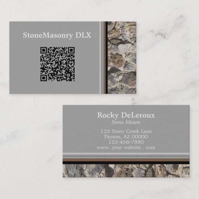 Professionell Stonemason Rustic Sten Gräns QR-kod Visitkort (Fram/baksida)