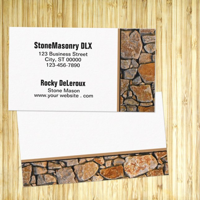 Professionell Stonemason Rustic Sten Gräns Visitkort (This front and back stone edge designed business card is easily personalized for any business. )