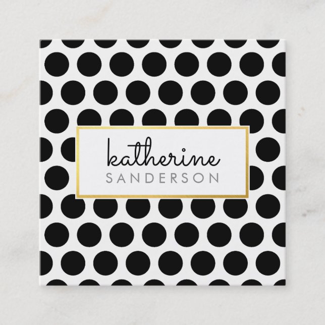 PROFESSIONELL STORA POLKA DOT modern svart guld Fyrkantigt Visitkort (Framsida)