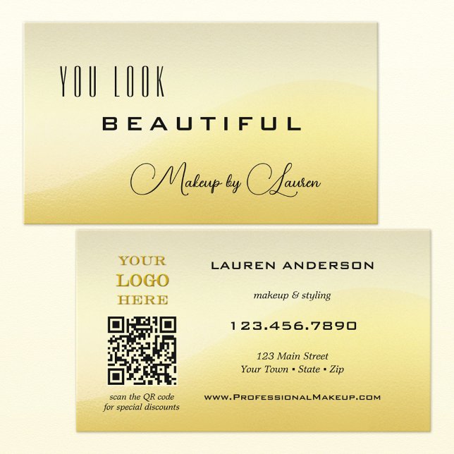 Professionell Sunny Light Guld QR Code Beauty Visitkort (Skapare uppladdad)