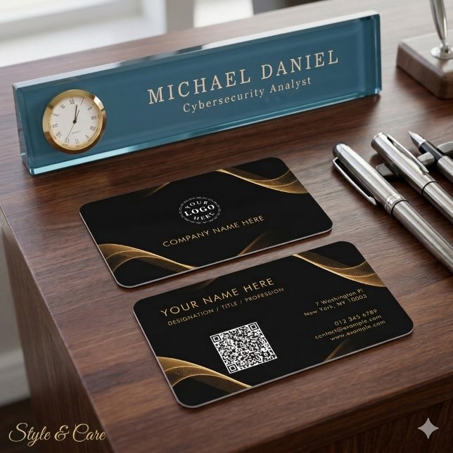Professionell svart guld identitet visitkort (Professional Black Gold Identity Business Card)