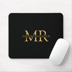 Professionell svart guldmonogramnamn initialer musmatta