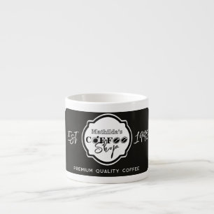Professionell svart kaffebar med personligt logoty espressomugg