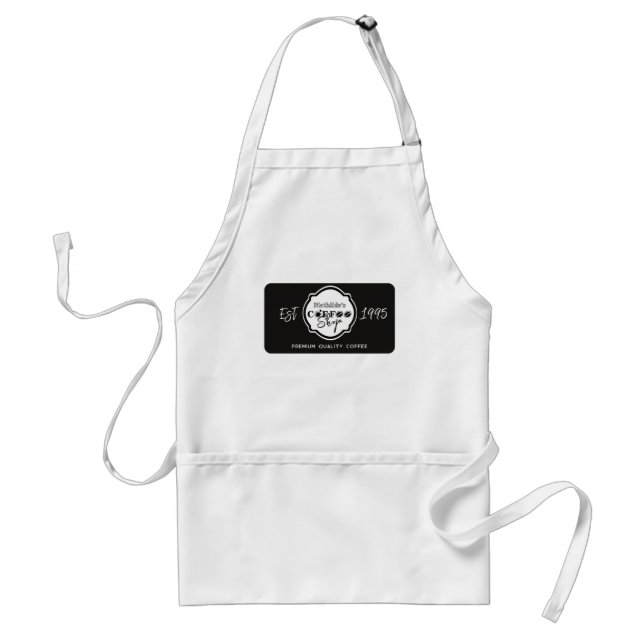 Professionell svart kaffebar med personligt logoty förkläde (Framsidan)