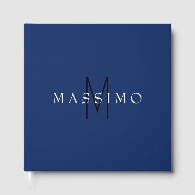 Professionell svart monogram blå ditt namn gästböcker (Framsida)