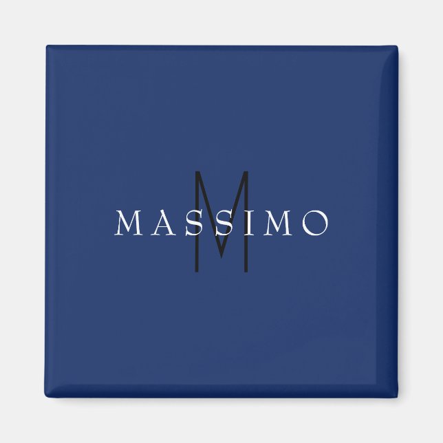 Professionell svart monogram blå ditt namn magnet (Framsidan)