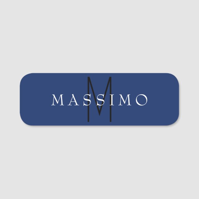 Professionell svart monogram blå ditt namn namnbricka (Framsida)