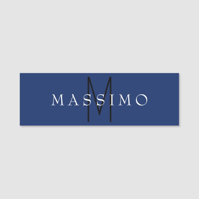 Professionell svart monogram blå ditt namn namnbricka (Framsida)