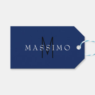 Professionell svart monogram blå ditt namn presentetikett
