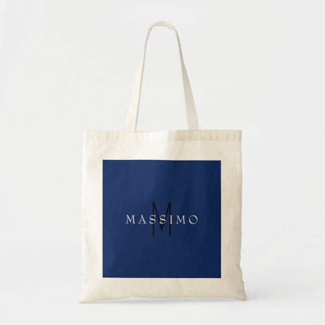 Professionell svart monogram blå ditt namn tygkasse (Framsidan)