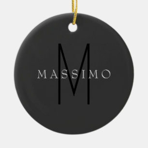Professionell Svart Monogram Grå Ditt Namn Julgransprydnad Keramik