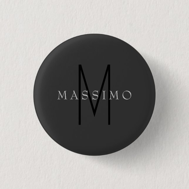 Professionell Svart Monogram Grå Ditt Namn Knapp (Framsida)