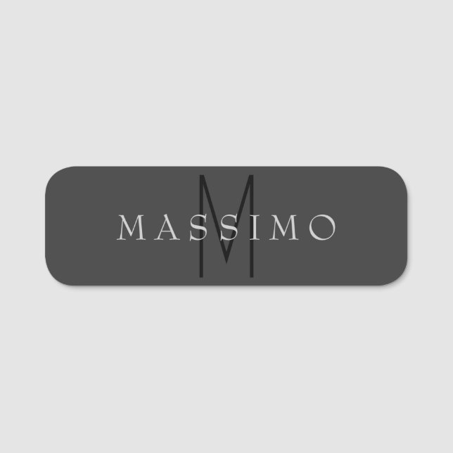 Professionell svart monogram grå Ditt namn Namnbricka (Framsida)