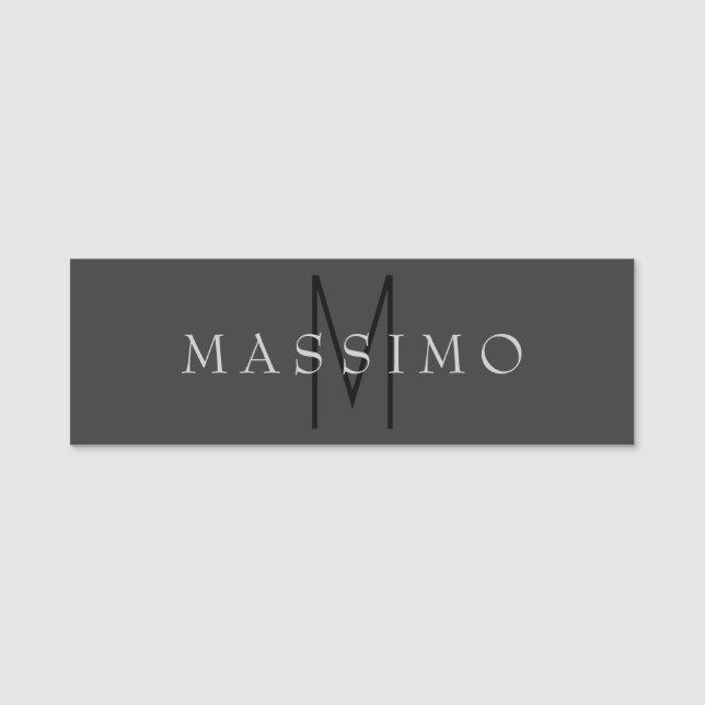 Professionell svart monogram grå Ditt namn Namnbricka (Framsida)