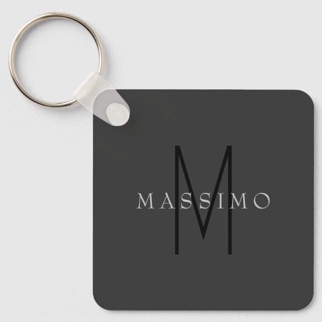 Professionell svart monogram grå Ditt namn Nyckelring (Framsida)