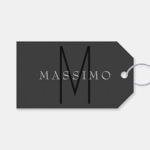 Professionell Svart Monogram Grå Ditt Namn Presentetikett