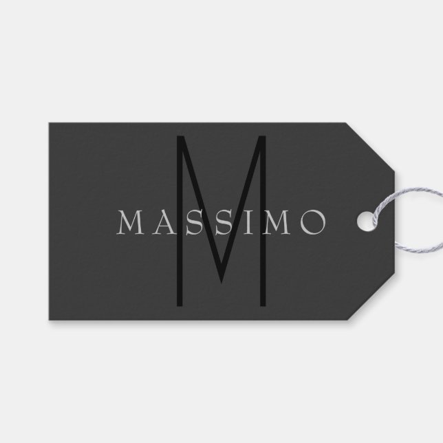 Professionell Svart Monogram Grå Ditt Namn Presentetikett (Framsidan (Horisontell))