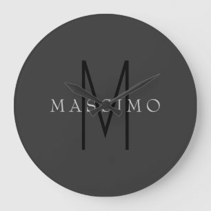 Professionell Svart Monogram Grå Ditt Namn Stor Klocka