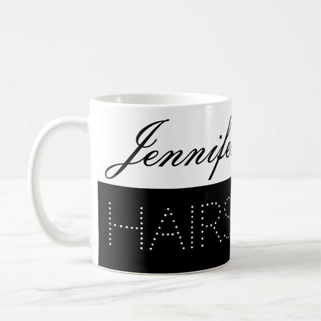 professionell svart och vit hårstylist söt kaffemugg (Vänster)