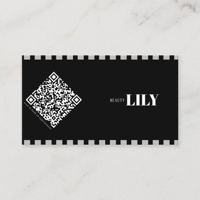 Professionell, svart och vit, klassisk radkod Qr Visitkort (Framsida)