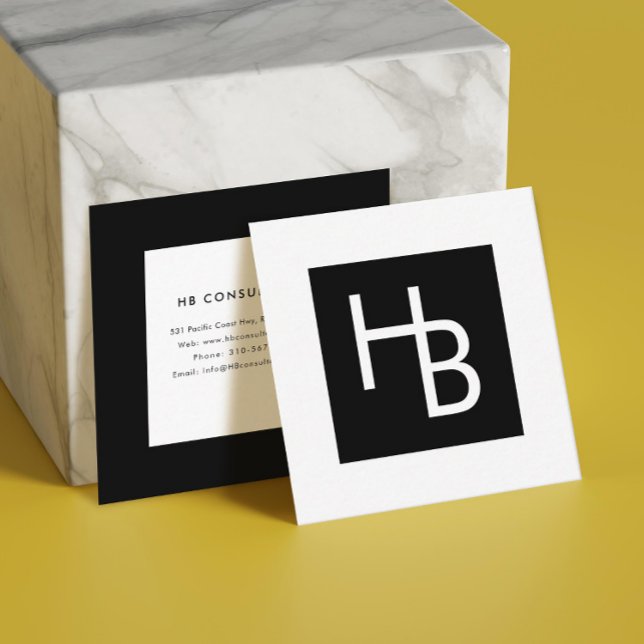 Professionell, svart och vit Logotyp Fyrkantigt Visitkort (Skapare uppladdad)