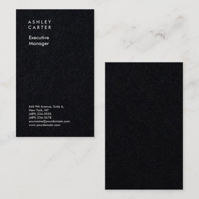 Professionell, svart, vanlig minimalistisk modern visitkort (Fram/baksida)