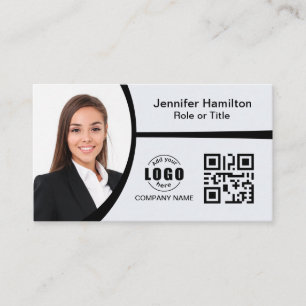 Professionell svart-vit logotyp QR-kod Foto Visitkort