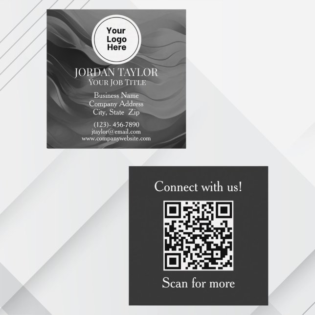 Professionell svart-vit logotyp QR-kod Fyrkantigt Visitkort (Our square black and white professional business card is the perfect representation of sophisticaton)