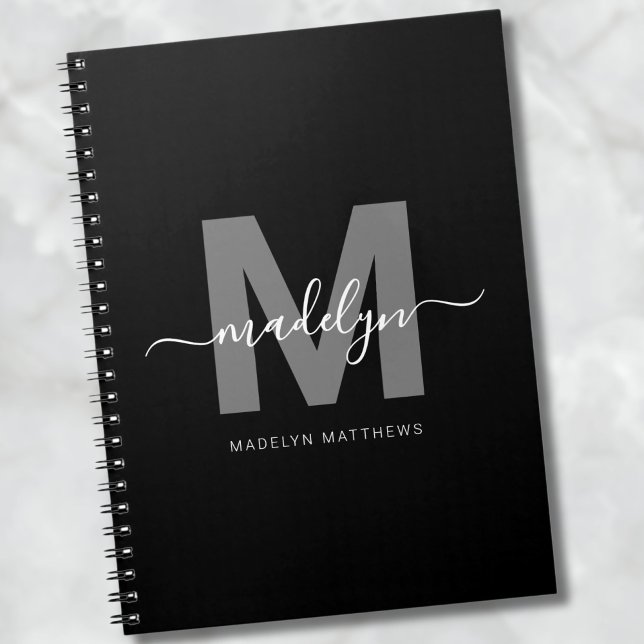 Professionell svart-vit monogram initial anteckningsbok (Professional Black White Monogram Initial notebook)