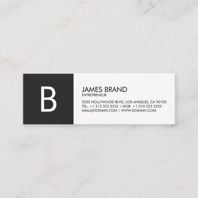 Professionell Svartvit monogram Mini Visitkort (Framsida)