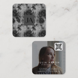 Professionell, svartvitt, Blommigt, fotoQR-kod Fyrkantigt Visitkort