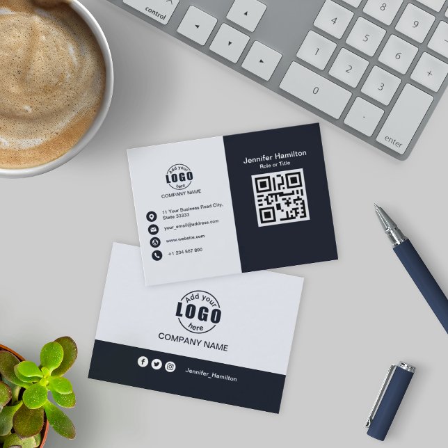 Professionell Svartvitt lägger till Logotypens QR- Visitkort (Skapare uppladdad)
