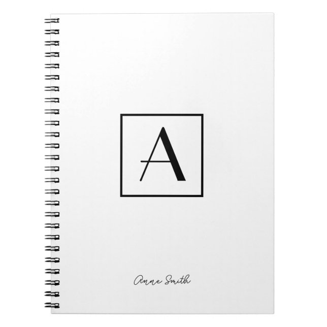 Professionell Svartvitt monogram - initialt skript Anteckningsbok (Framsidan)