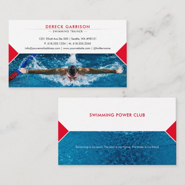 Professionell Swimming Trainer | Coach Visitkort (Fram/baksida)